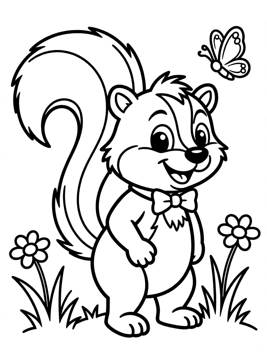Cheerful cartoon skunk coloring page