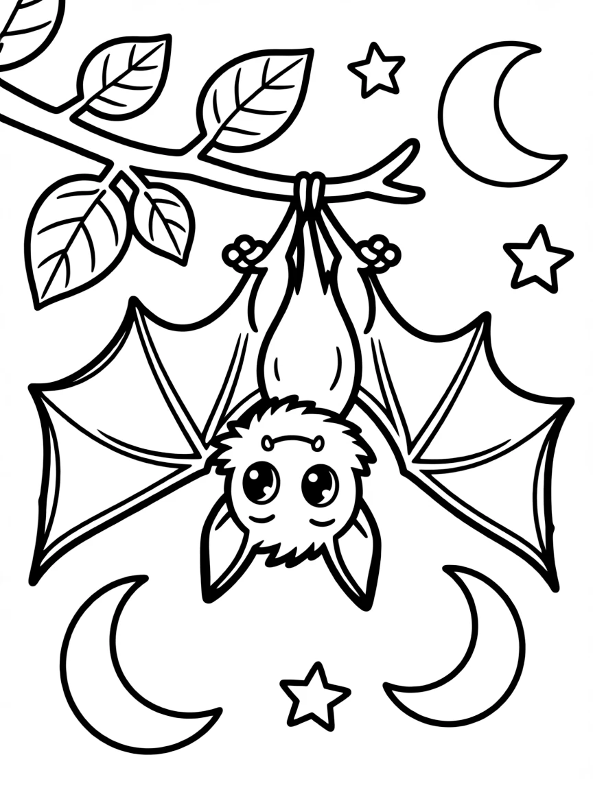 Cheerful cartoon bat coloring page