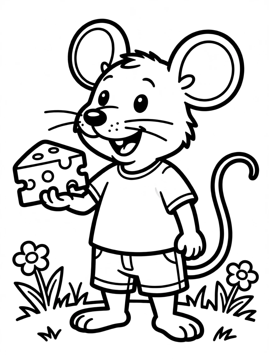 Cheerful cartoon rat coloring page
