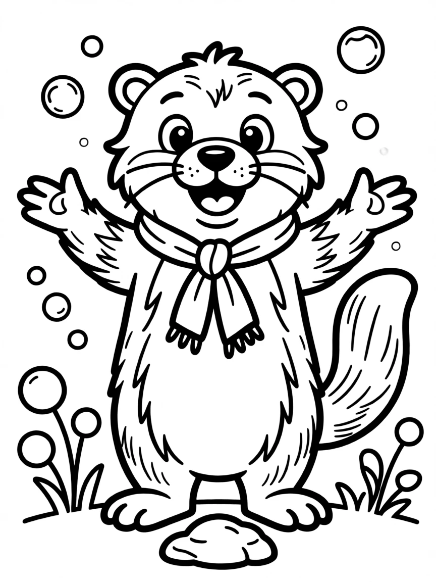 Cheerful cartoon otter coloring page