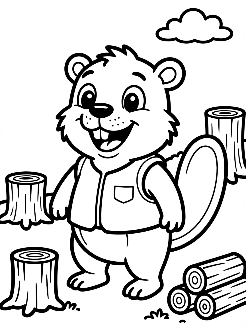 Cheerful cartoon beaver coloring page