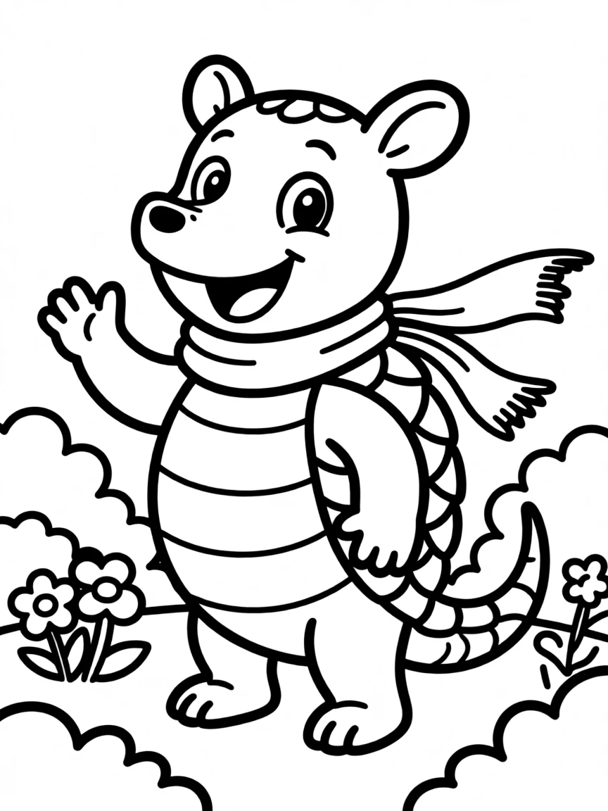 Cheerful cartoon armadillo coloring page