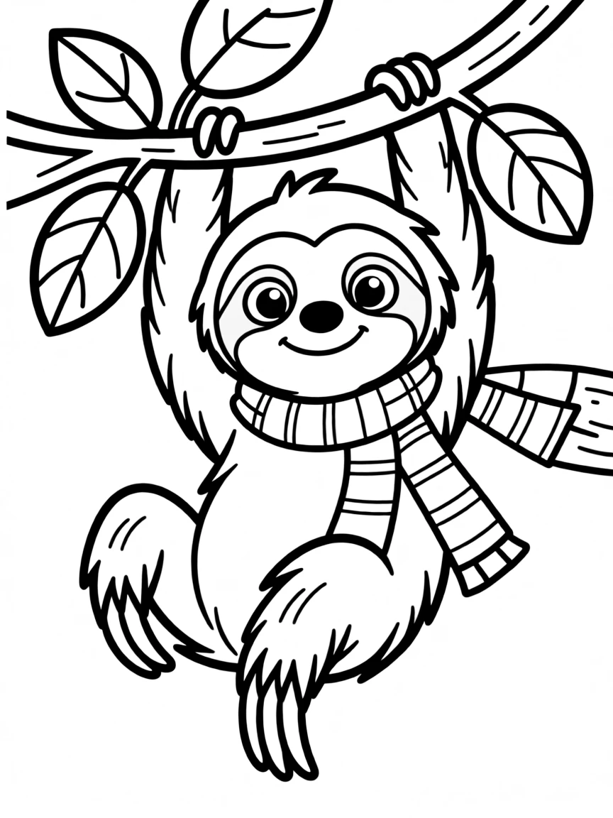 Cheerful cartoon sloth coloring page