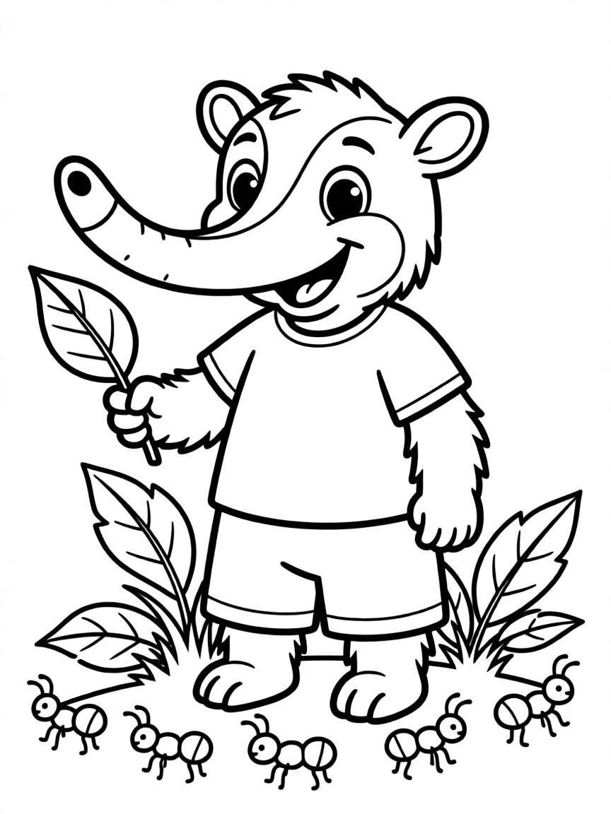 Cheerful cartoon anteater coloring page