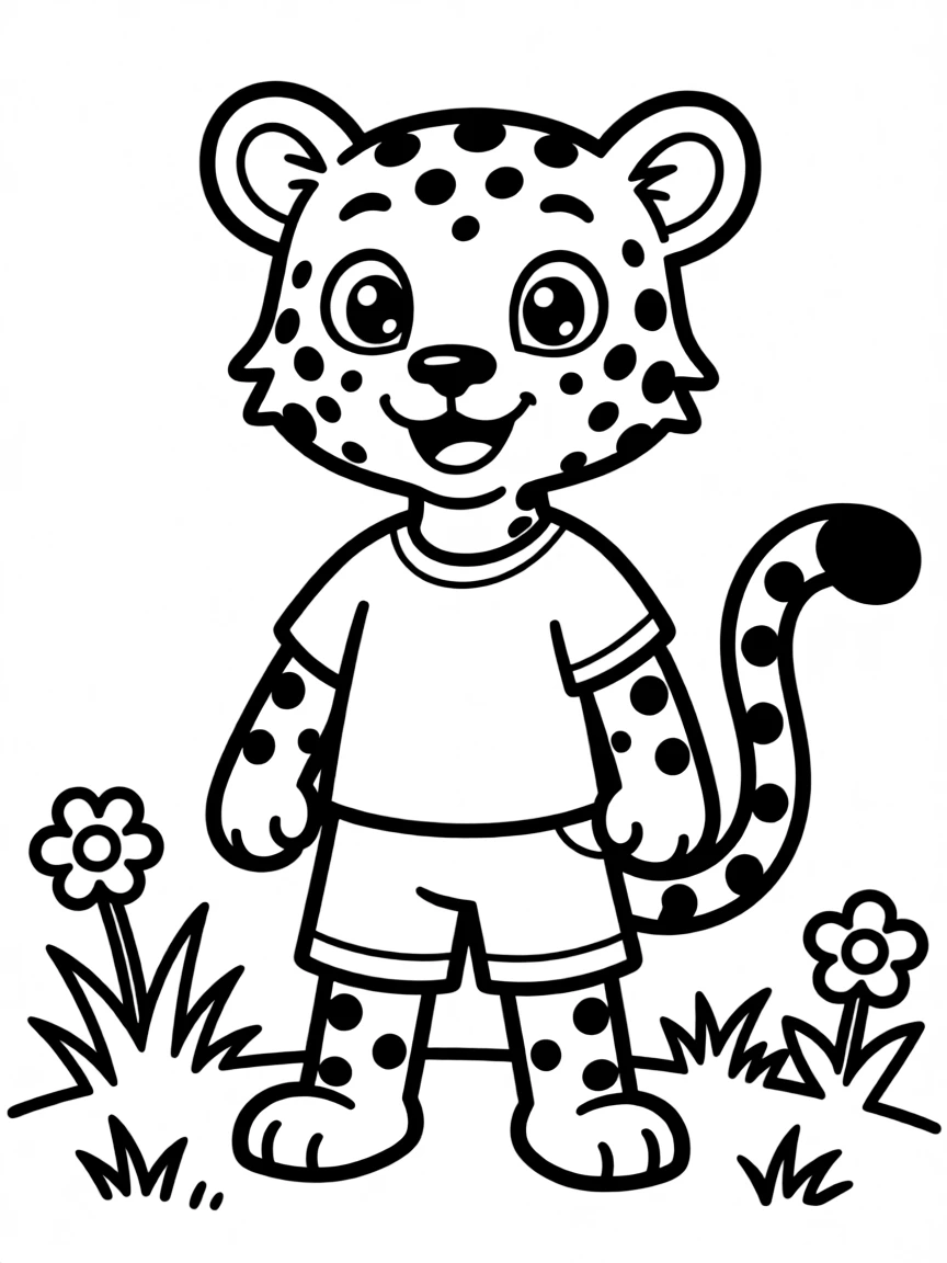 Cheerful cartoon cheetah coloring page