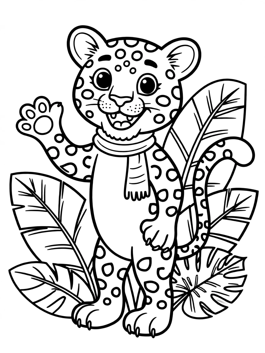 Cheerful cartoon leopard coloring page