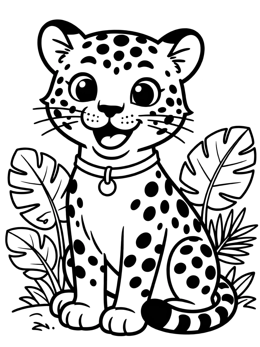 Cheerful cartoon jaguar coloring page