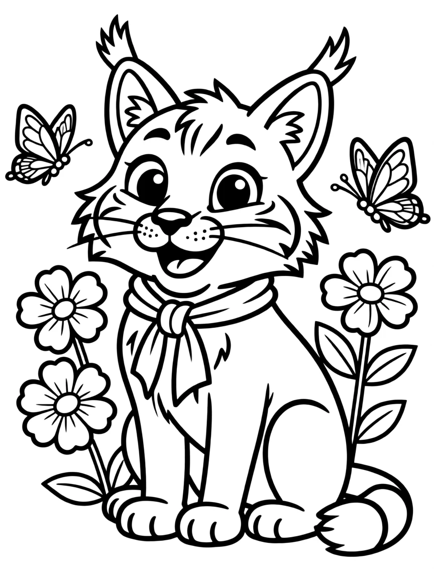Cheerful cartoon lynx coloring page