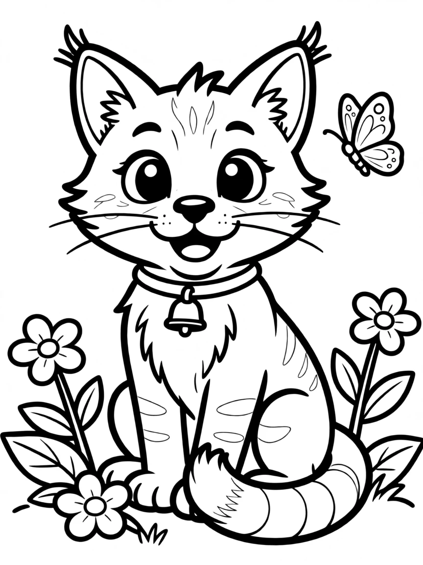 Cheerful cartoon bobcat coloring page