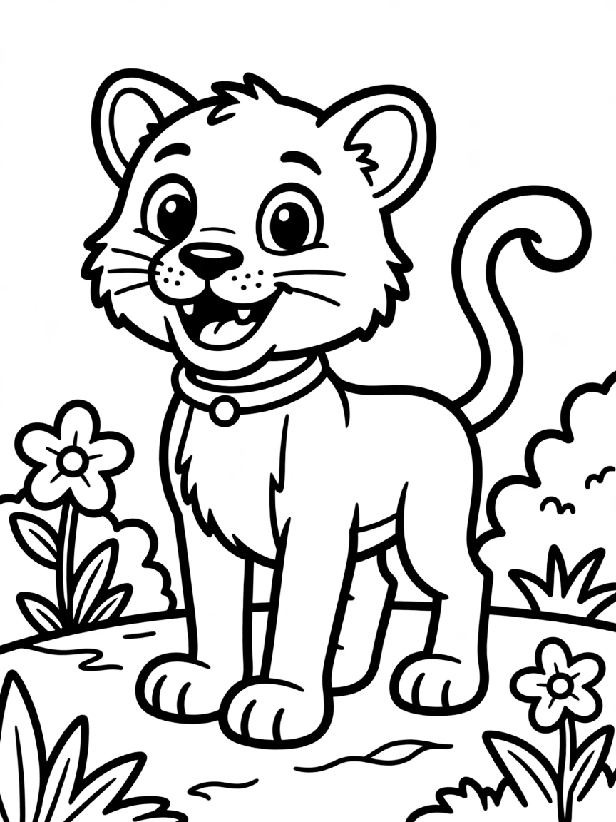 Cheerful cartoon cougar coloring page