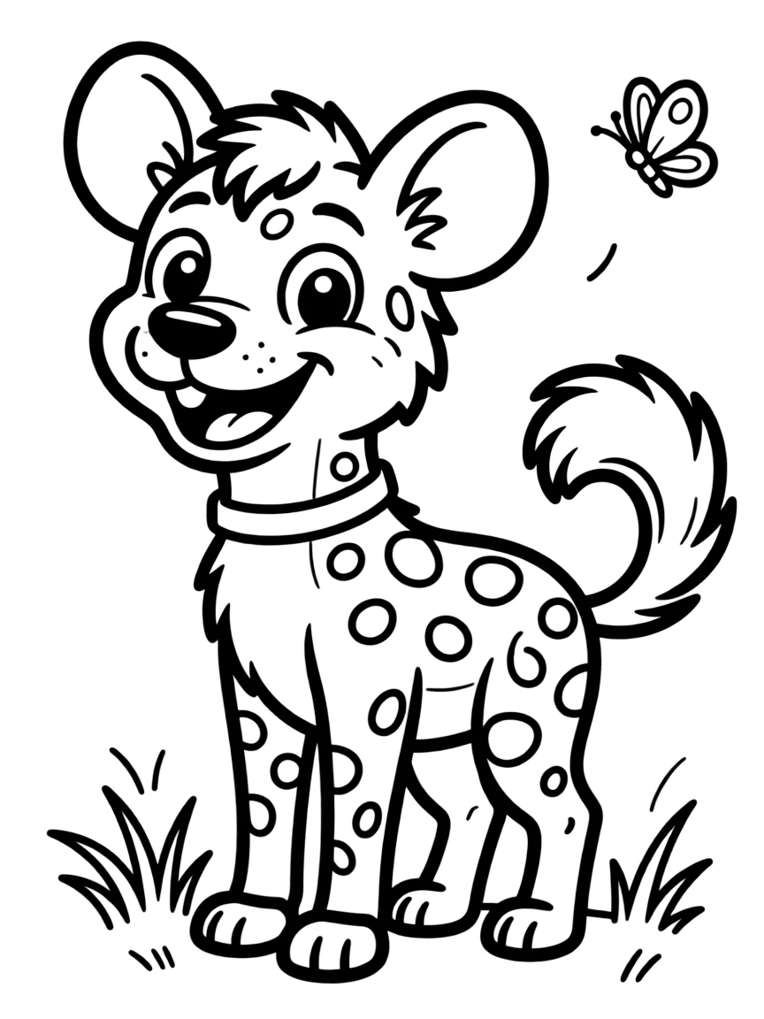 Cheerful cartoon hyena coloring page