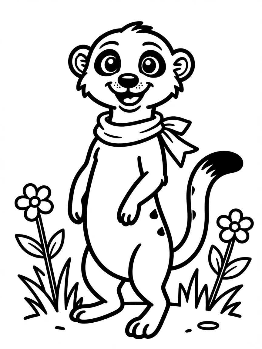 Cheerful cartoon meerkat coloring page