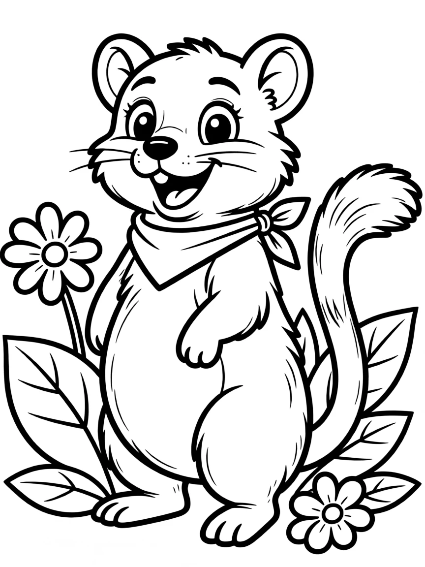 Cheerful cartoon mongoose coloring page