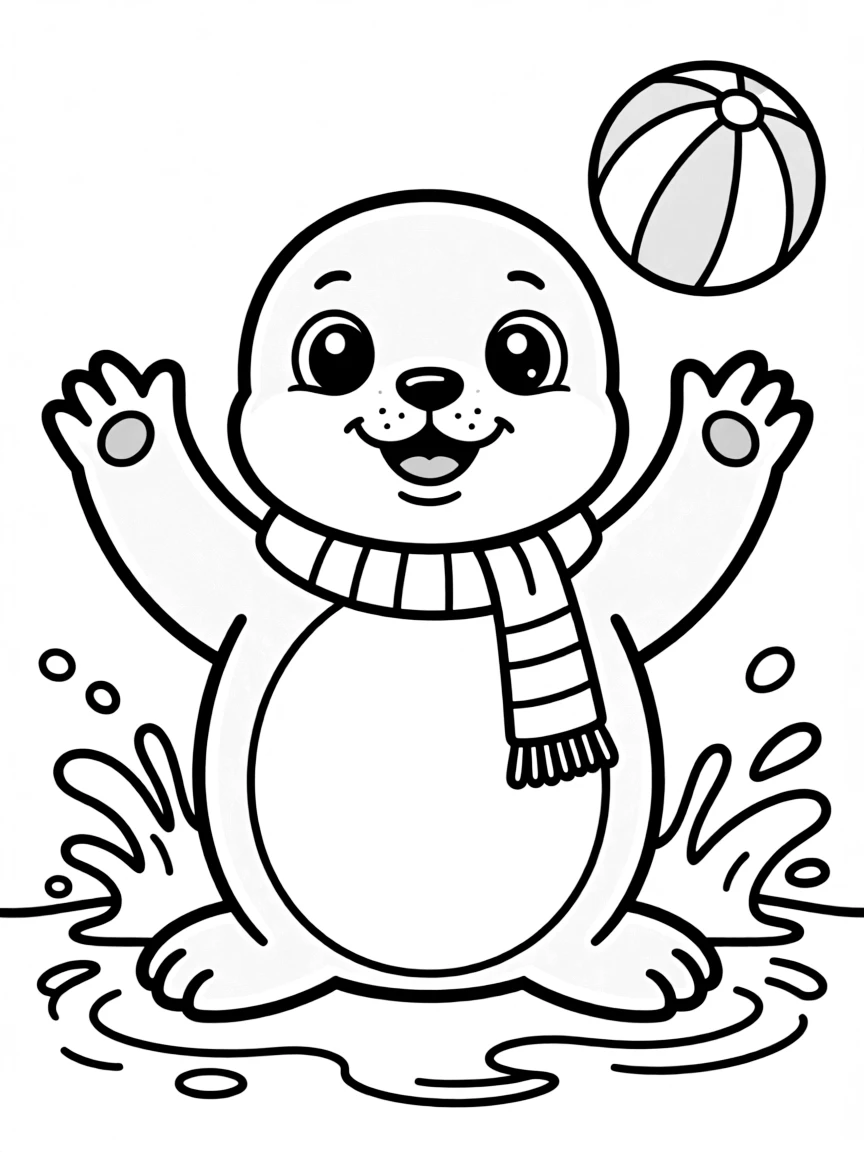 Cheerful cartoon seal coloring page