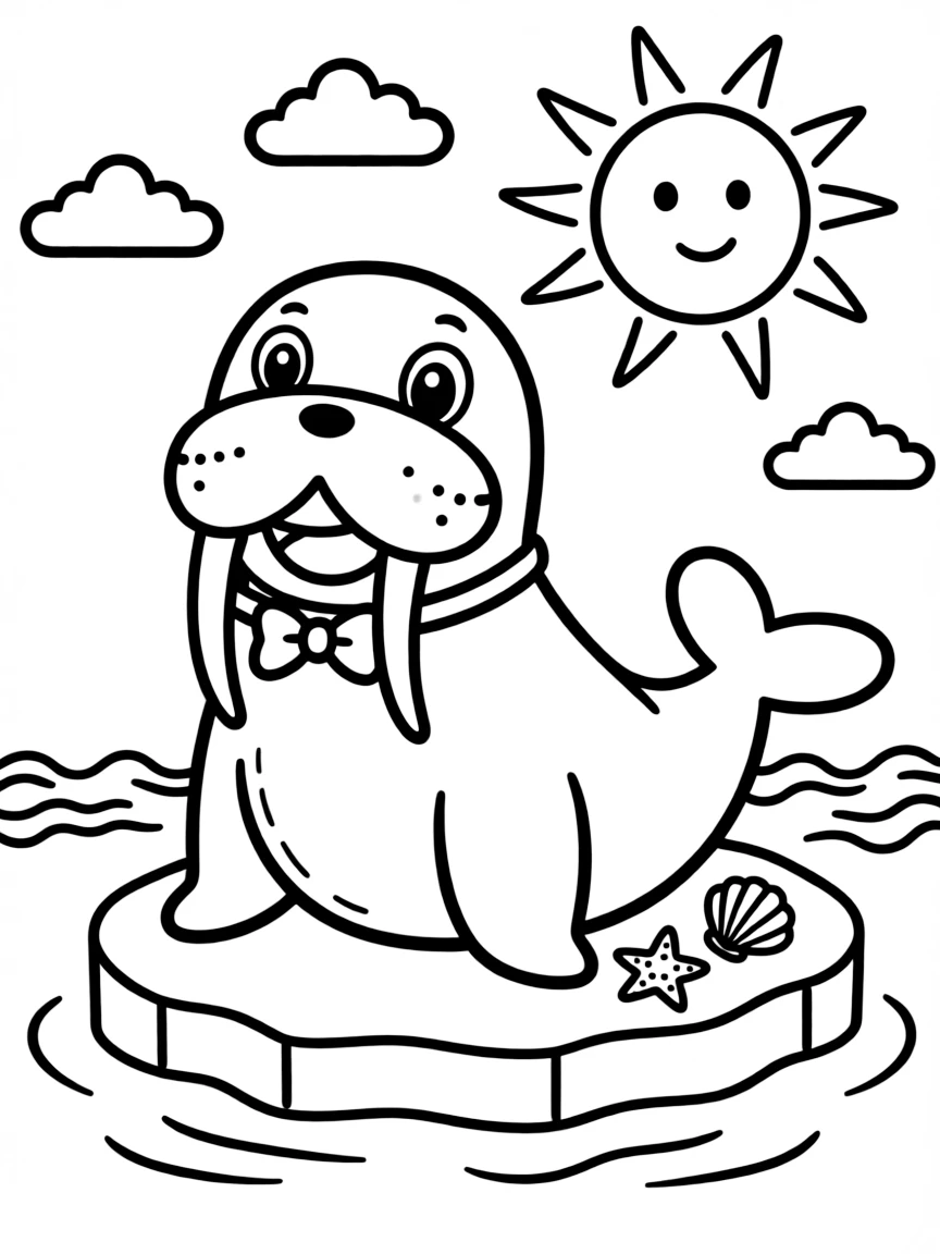 Cheerful cartoon walrus coloring page