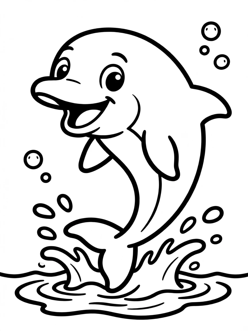 Cheerful cartoon dolphin coloring page
