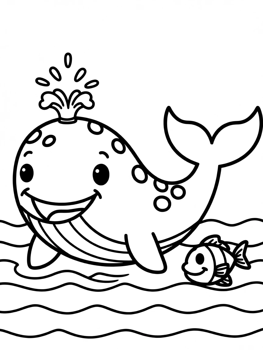 Cheerful cartoon whale coloring page