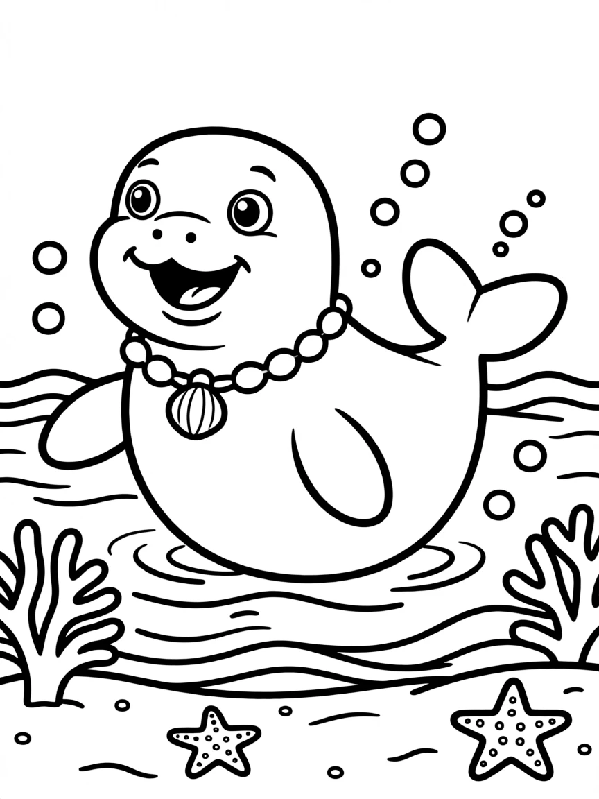 Cheerful cartoon dugong sloring page
