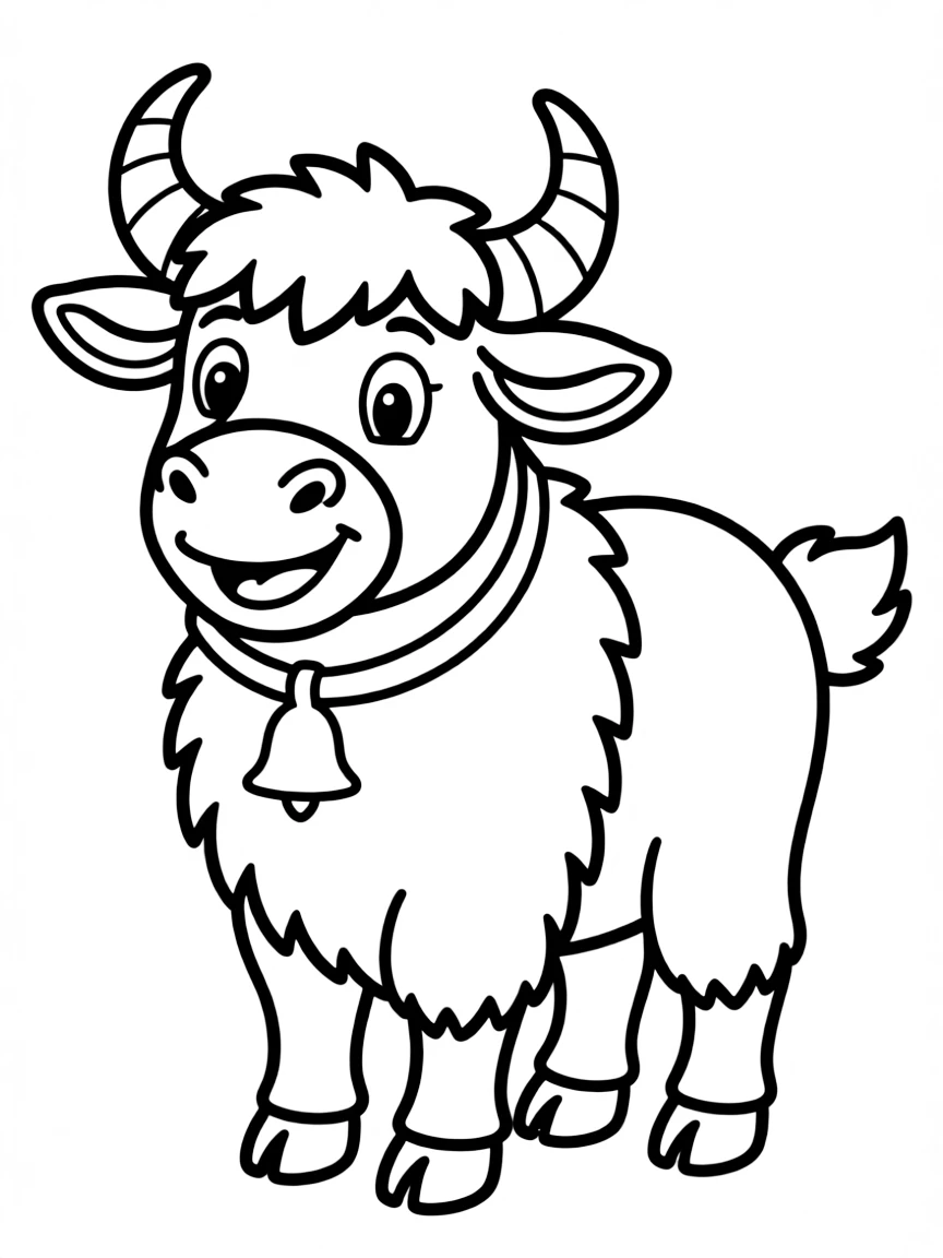 Cheerful cartoon yak coloring page