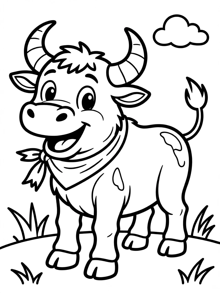 Cheerful cartoon buffalo coloring page