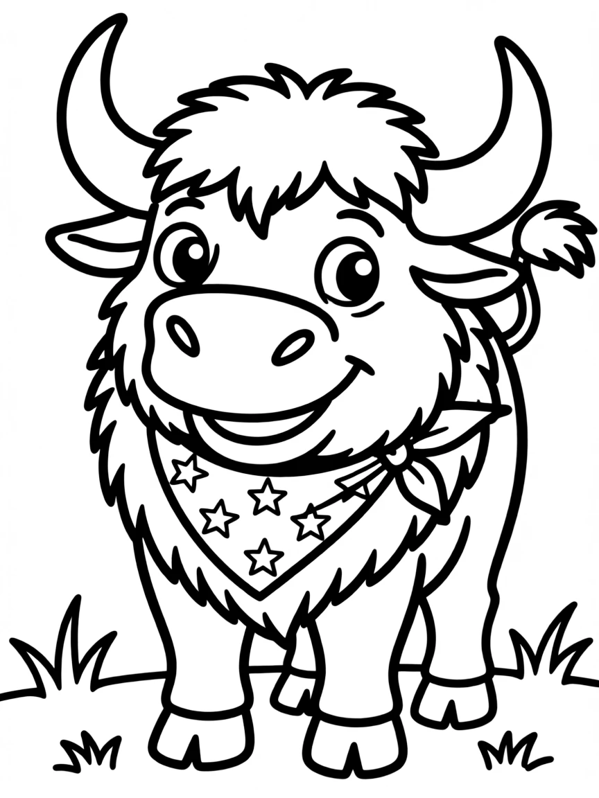 Cheerful cartoon bison coloring page