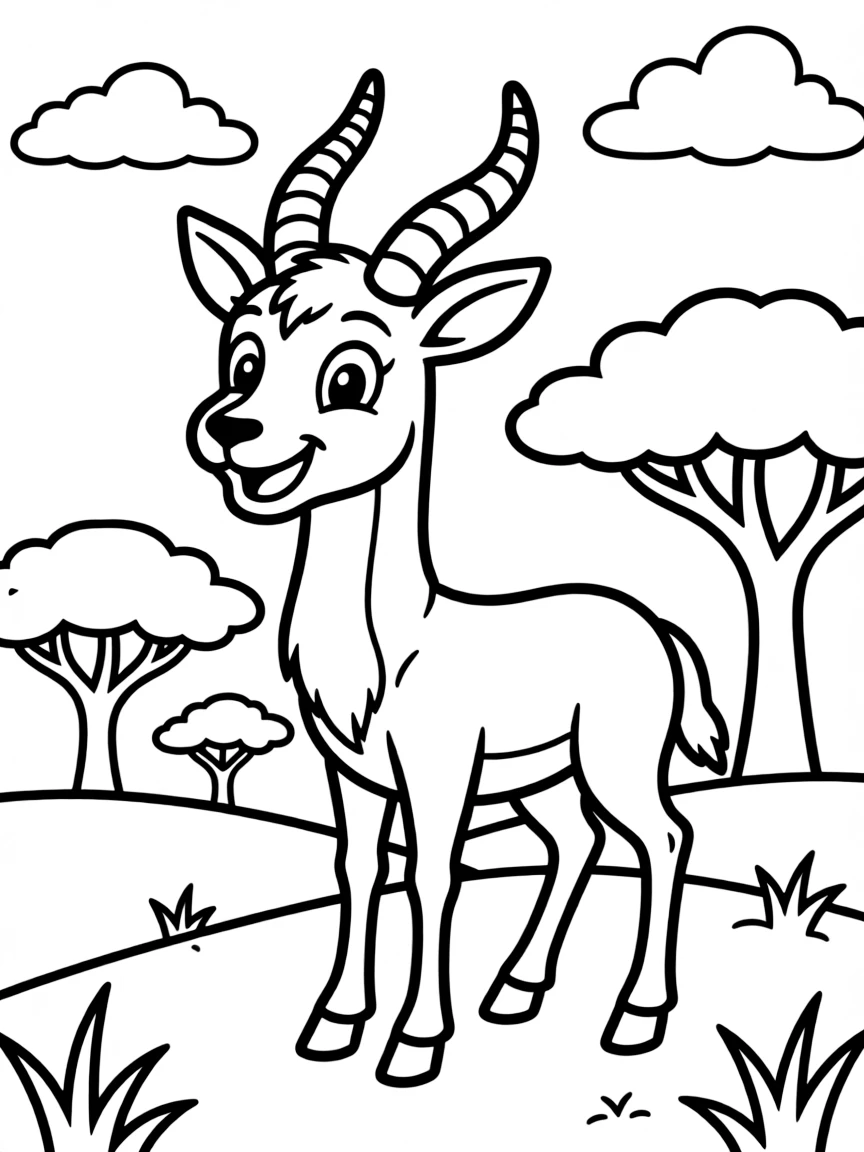 Cheerful cartoon impala coloring page