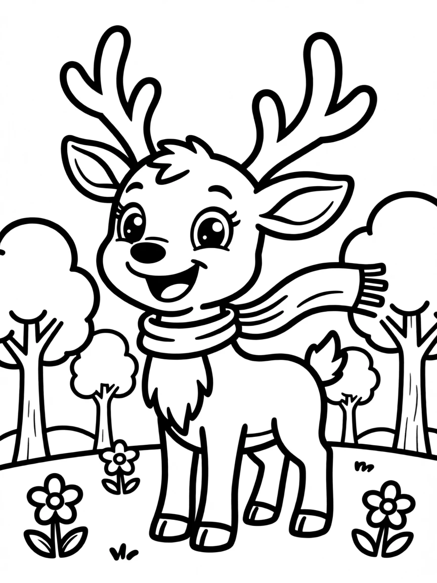 Cheerful cartoon elk coloring page