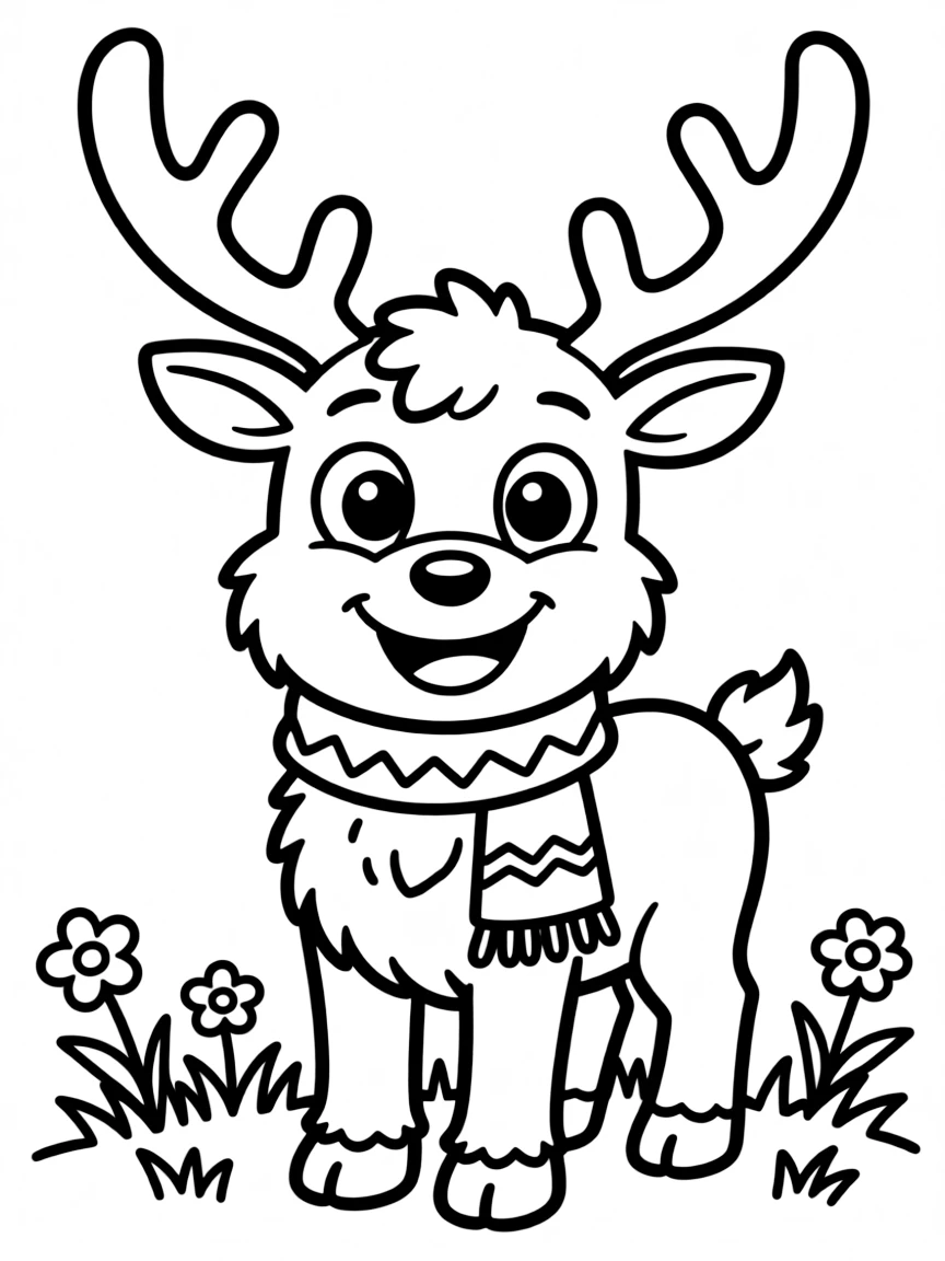 Cheerful cartoon caribou coloring page