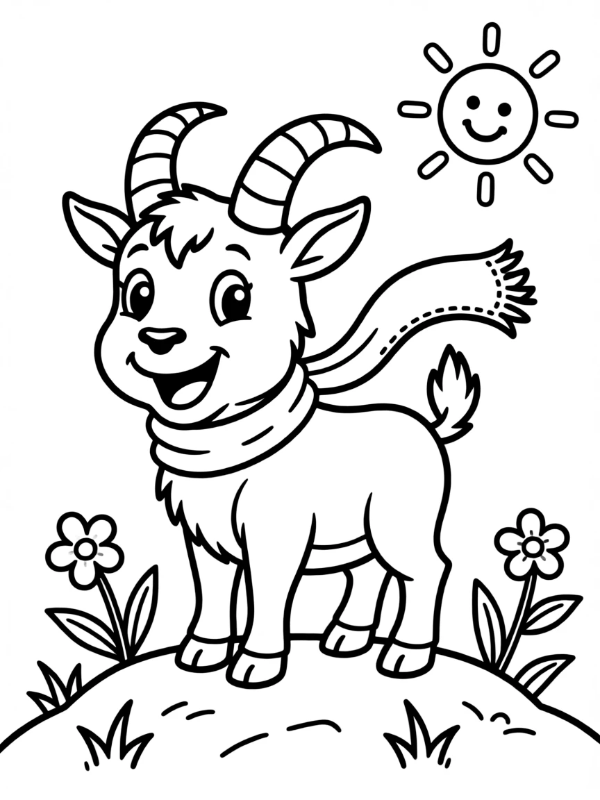 Cheerful cartoon ibex coloring page