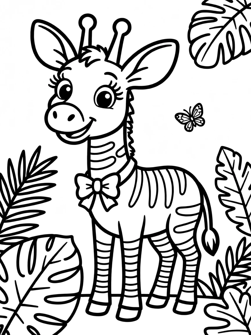 Cheerful cartoon okapi coloring page