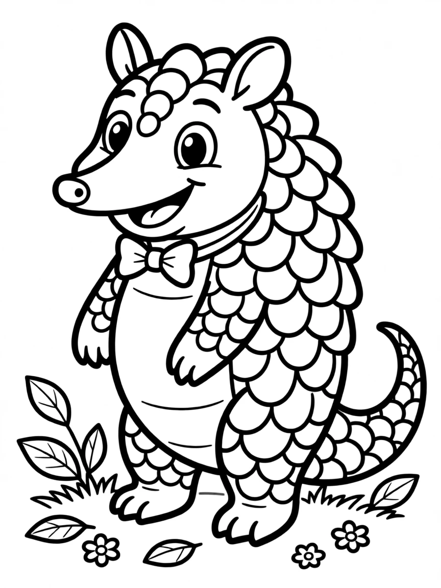 Cheerful cartoon pangolin coloring page