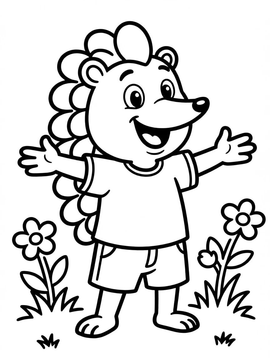 Cheerful cartoon echidna coloring page