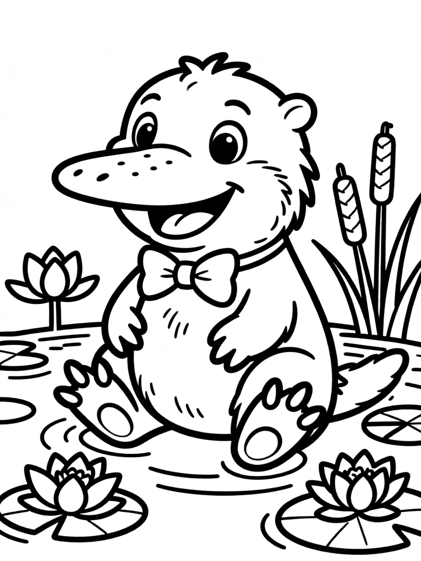 Cheerful cartoon platypus coloring page
