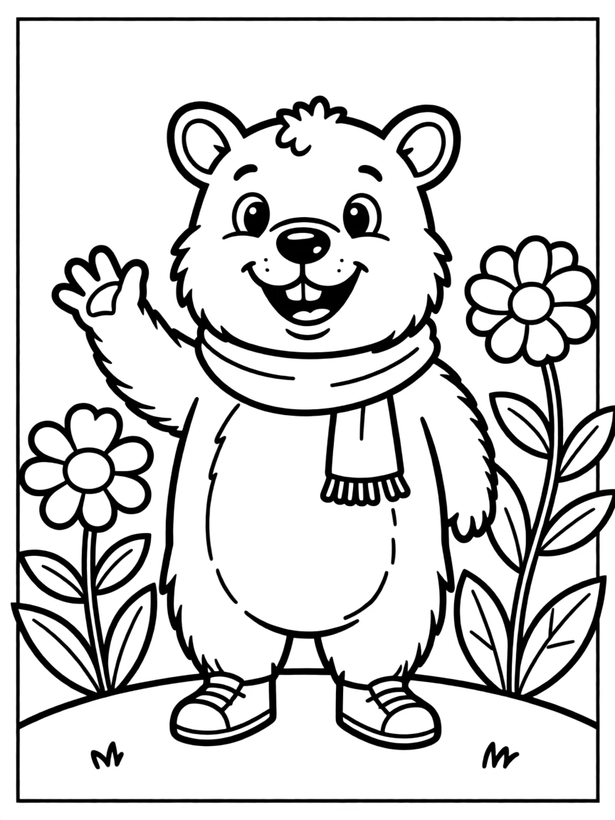 Cheerful cartoon wombat coloring page