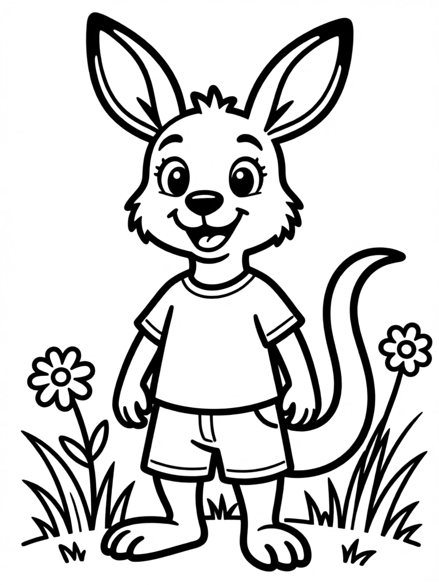 Cheerful cartoon wallaby coloring page