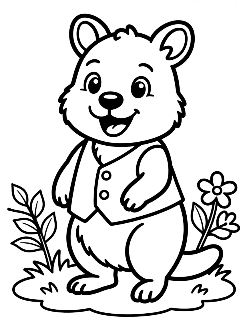 Cheerful cartoon quokka coloring page