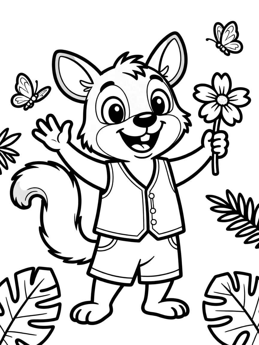 Cheerful cartoon bandicoot coloring page