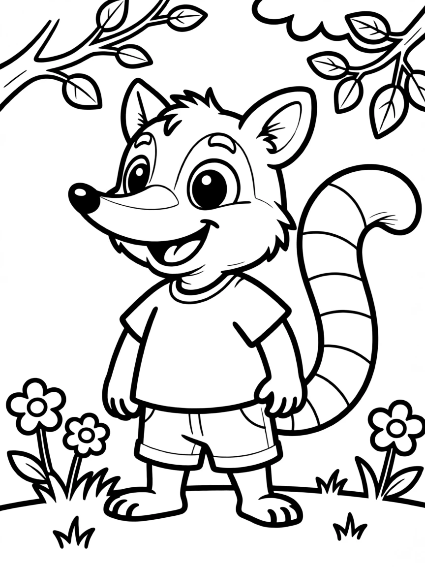 Cheerful cartoon possum coloring page