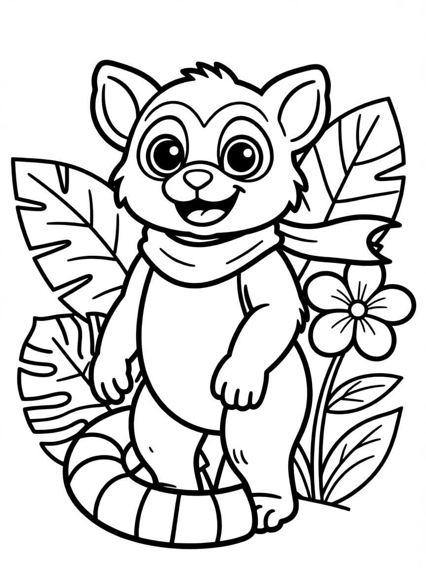 Cheerful cartoon lemur coloring page