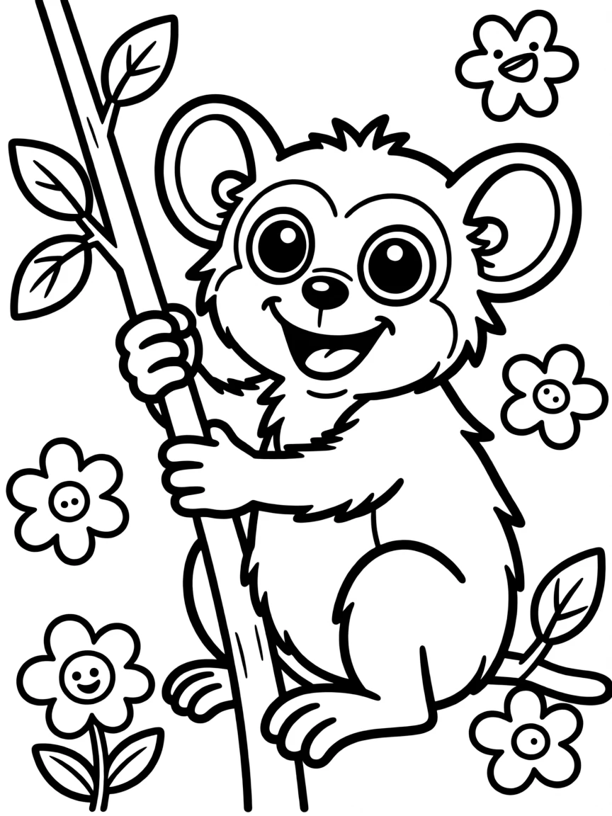Cheerful cartoon tarsier coloring page