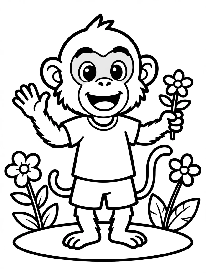 Cheerful cartoon baboon coloring page