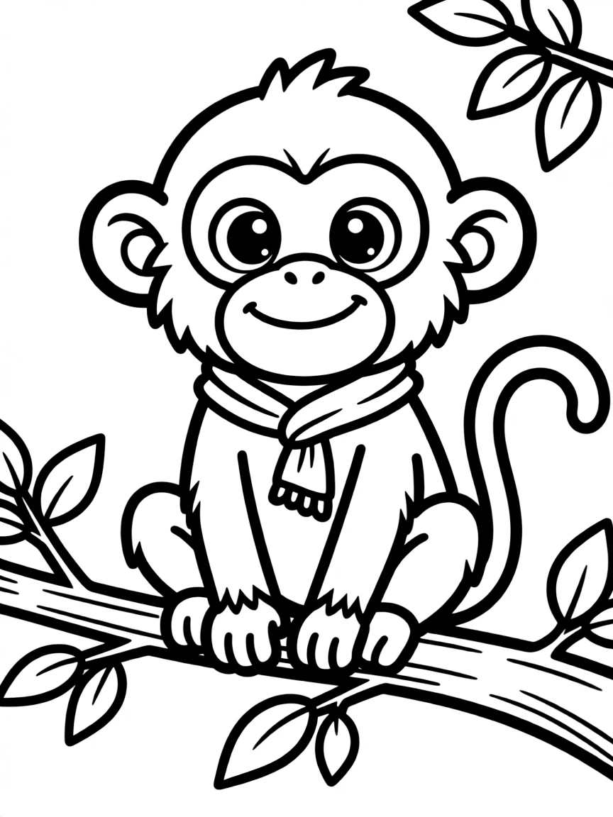 Cheerful cartoon macaque coloring page