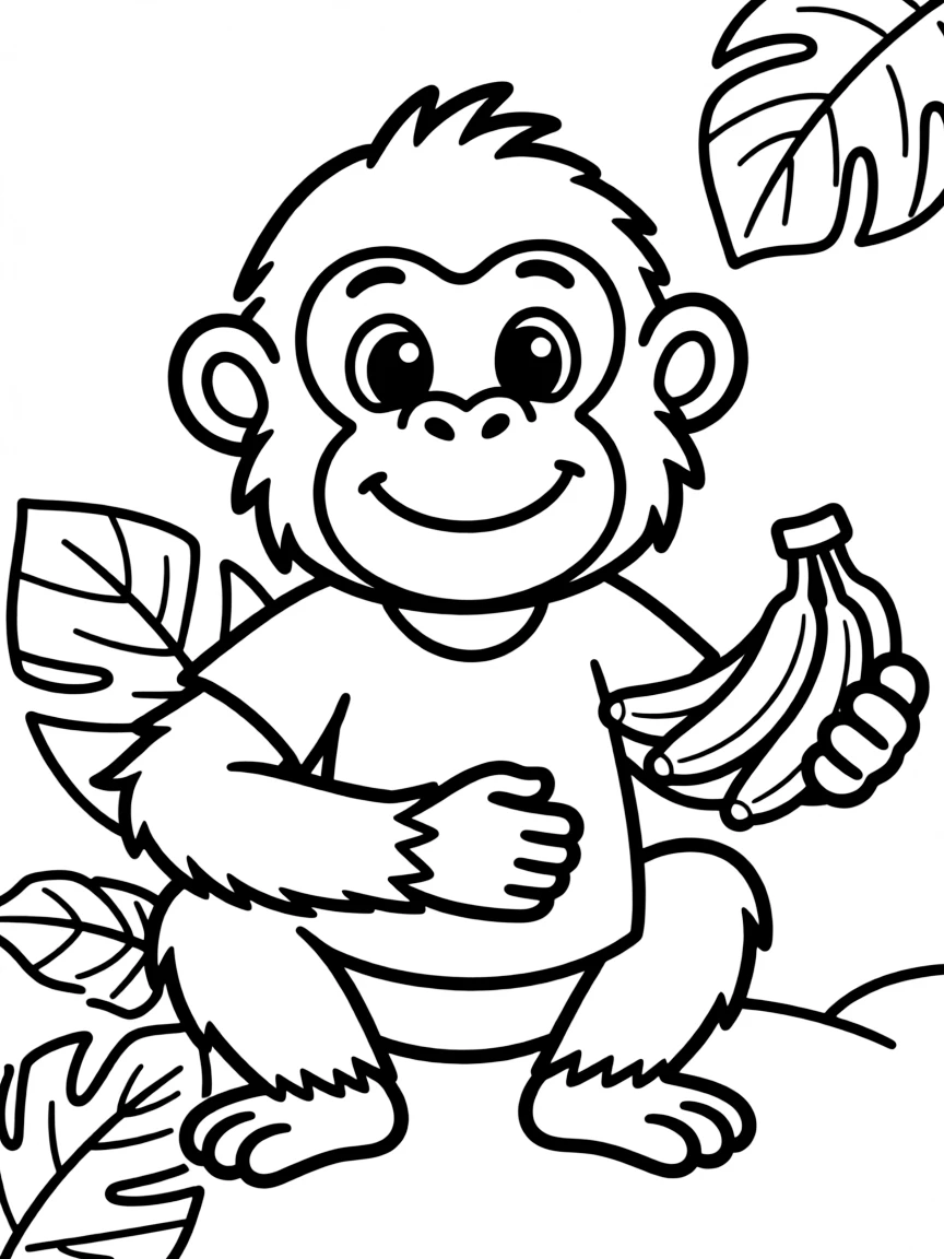 Cheerful cartoon orangutan coloring page