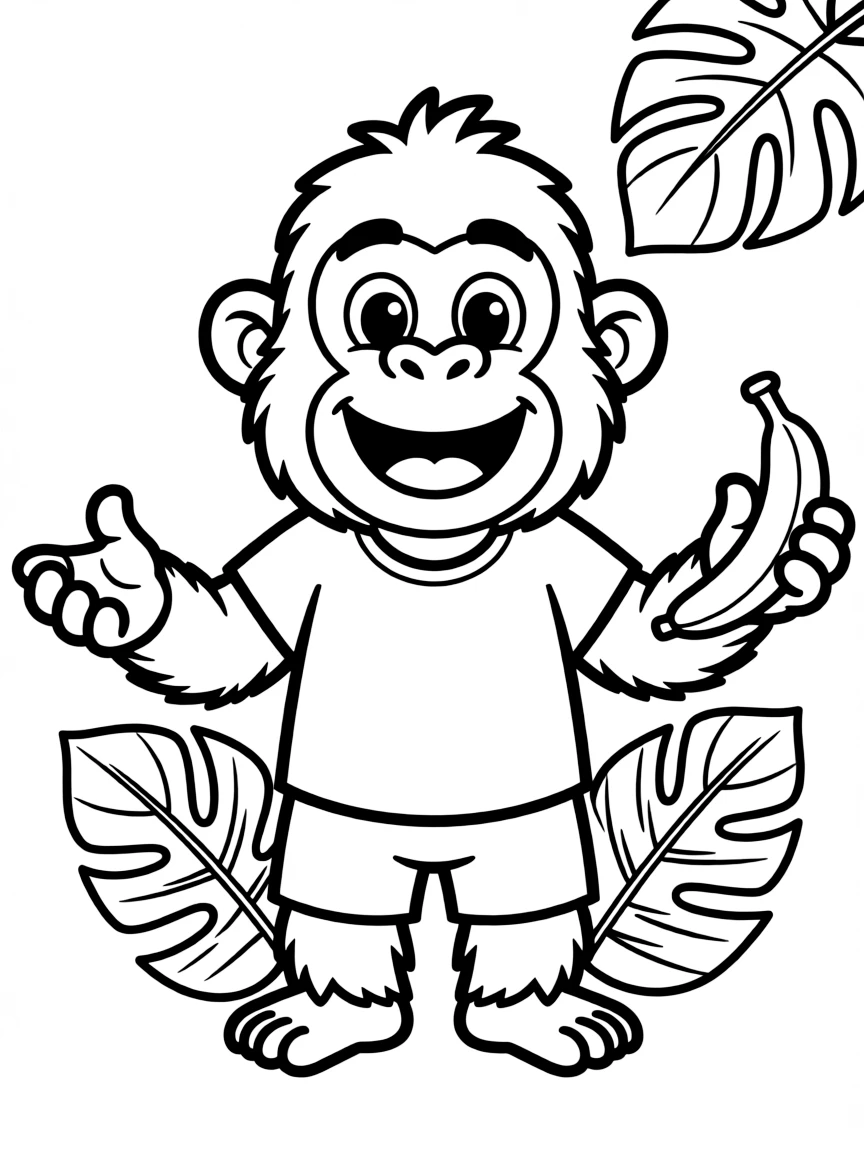 Cheerful cartoon gorilla coloring page