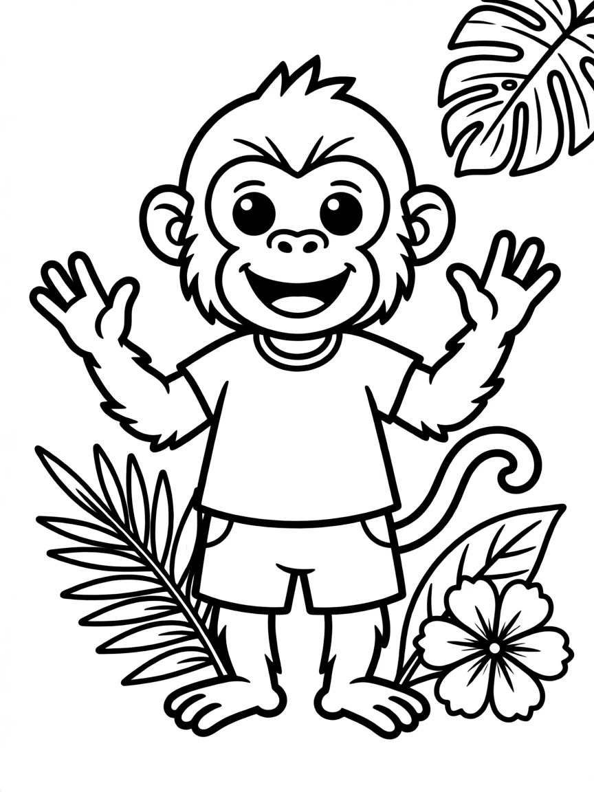 Cheerful cartoon bonobo coloring page