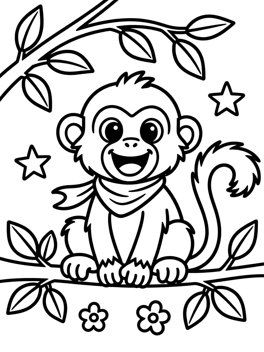 Cheerful cartoon tamarin coloring page