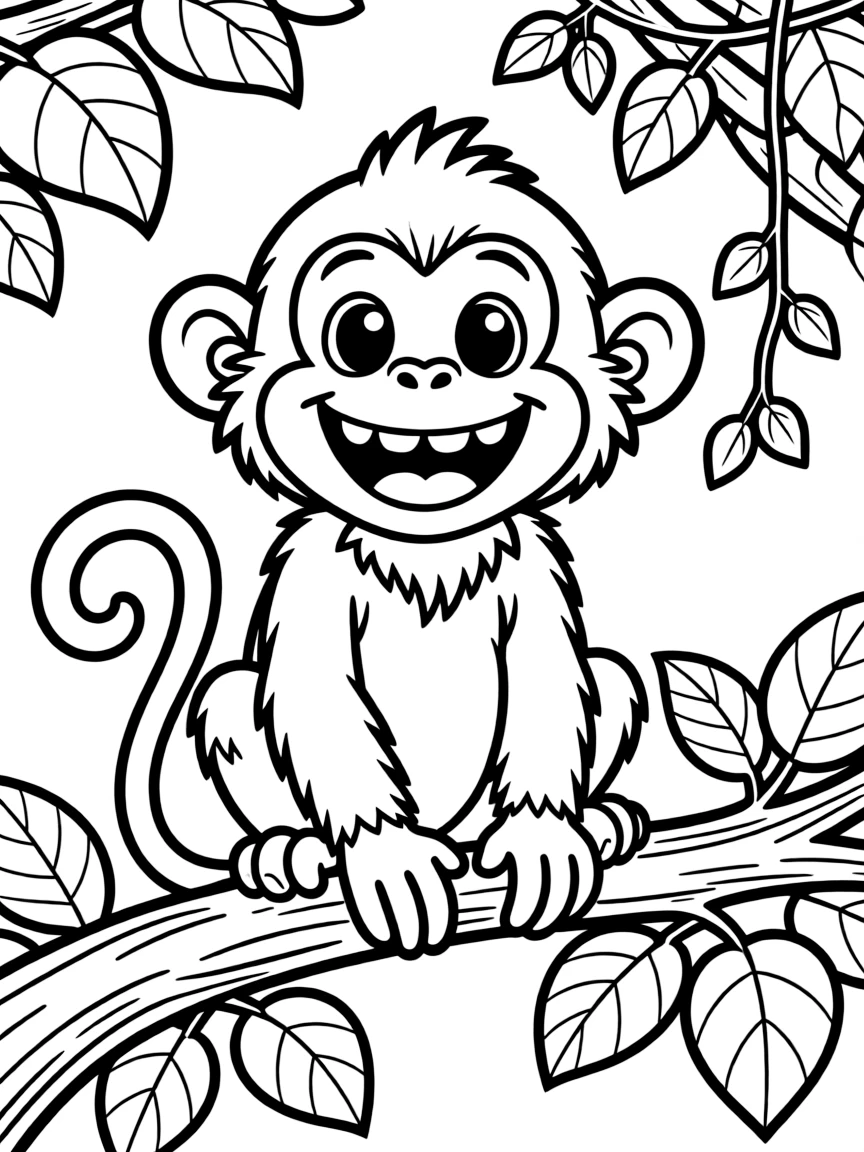 Cheerful cartoon howler monkey coloring page