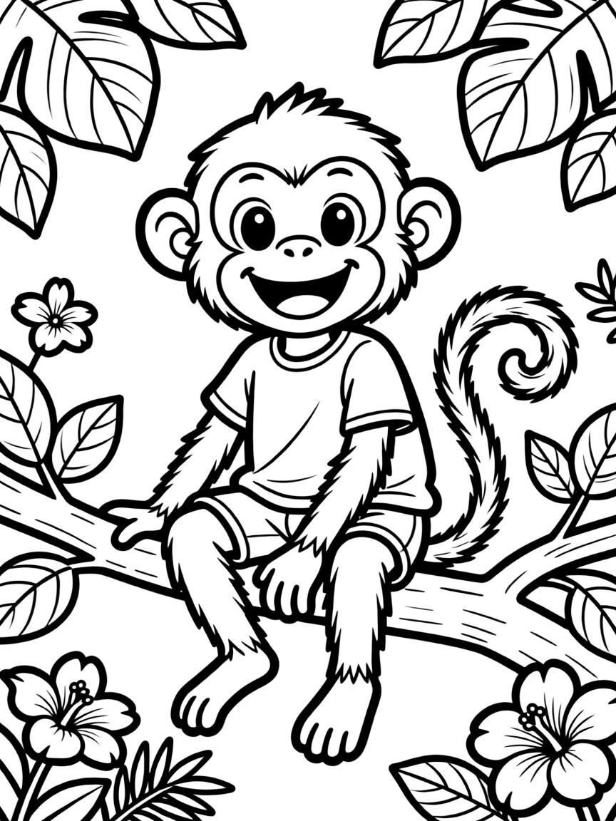Cheerful cartoon spider monkey coloring page