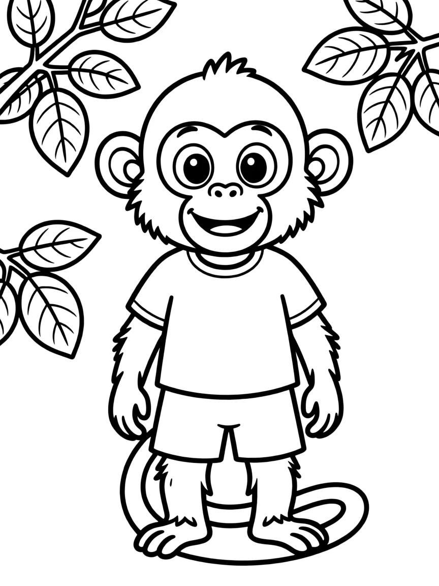 Cheerful cartoon langur coloring page