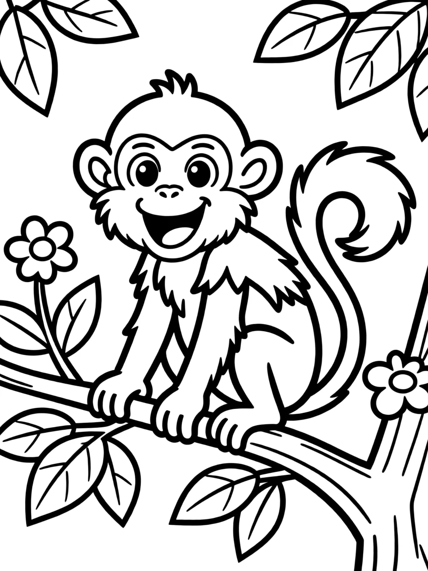 Cheerful cartoon colobus coloring page